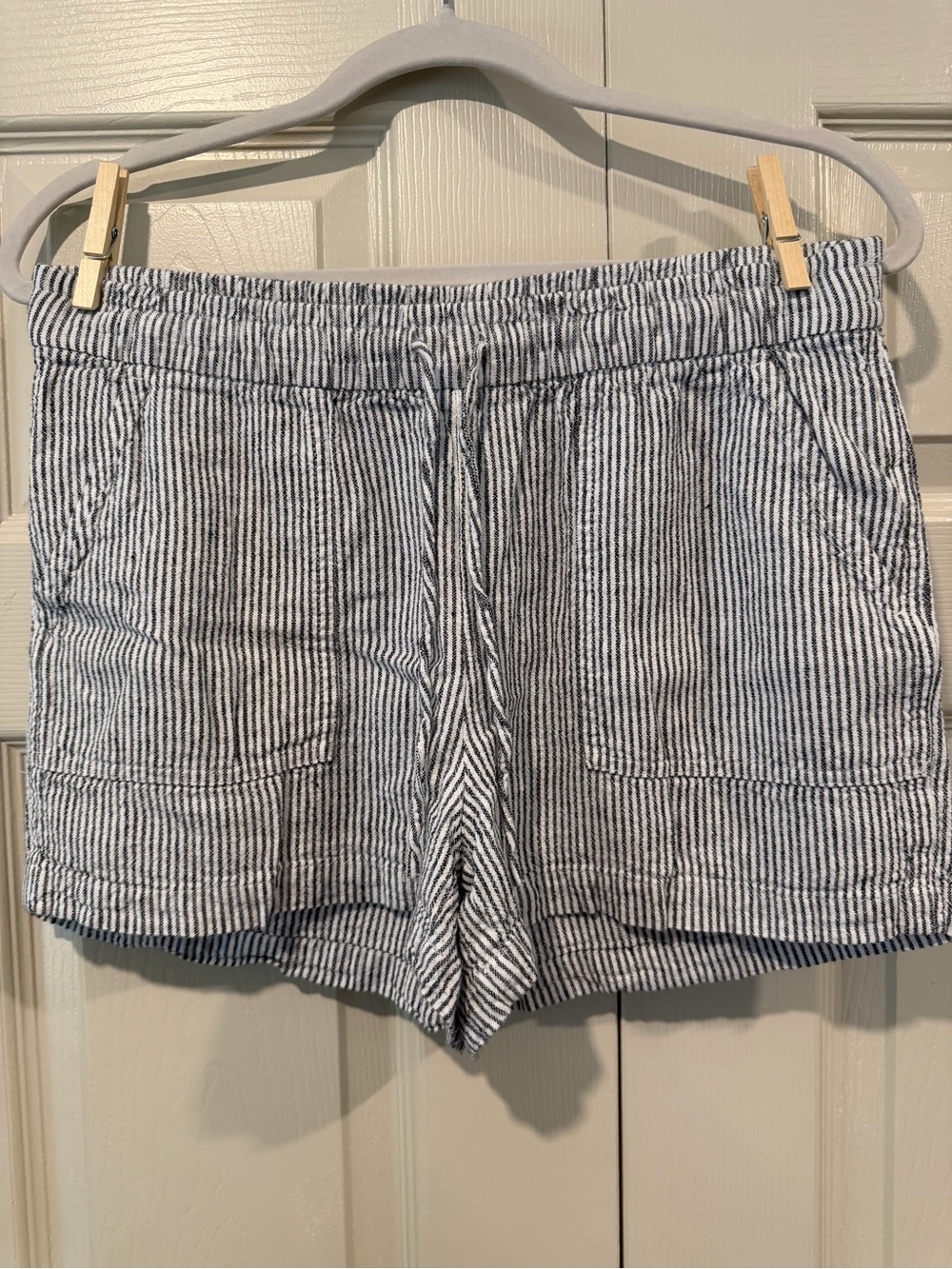 J. Crew Blue & White Striped Linen Drawstring Shorts